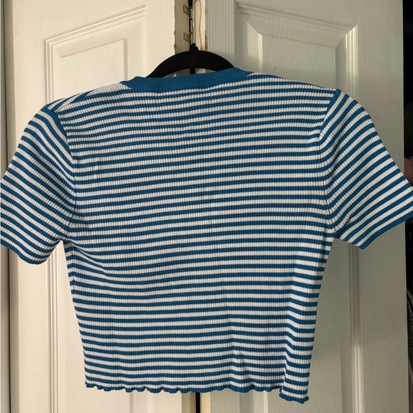 Zara Blue and White Striped Button Up - Picture 3 of 5